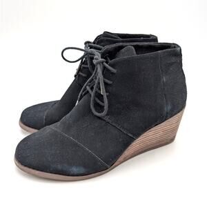 TOMS Hyde Lace-Up Ankle Bootie Round Toe Women's Black Size US8 EU38.5
